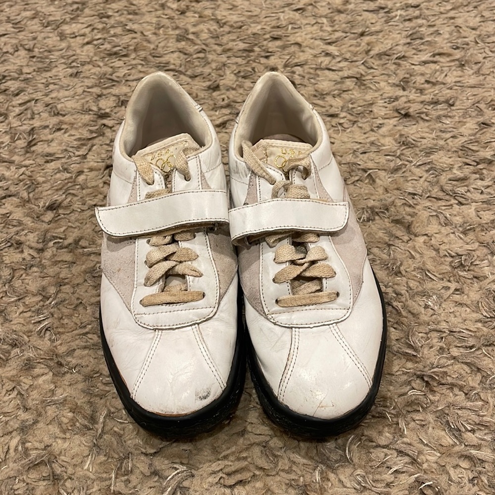Rare Vintage U.S.A. OLYMPICS Gold SuperStar White Leather Shoes Size 6.5-7
